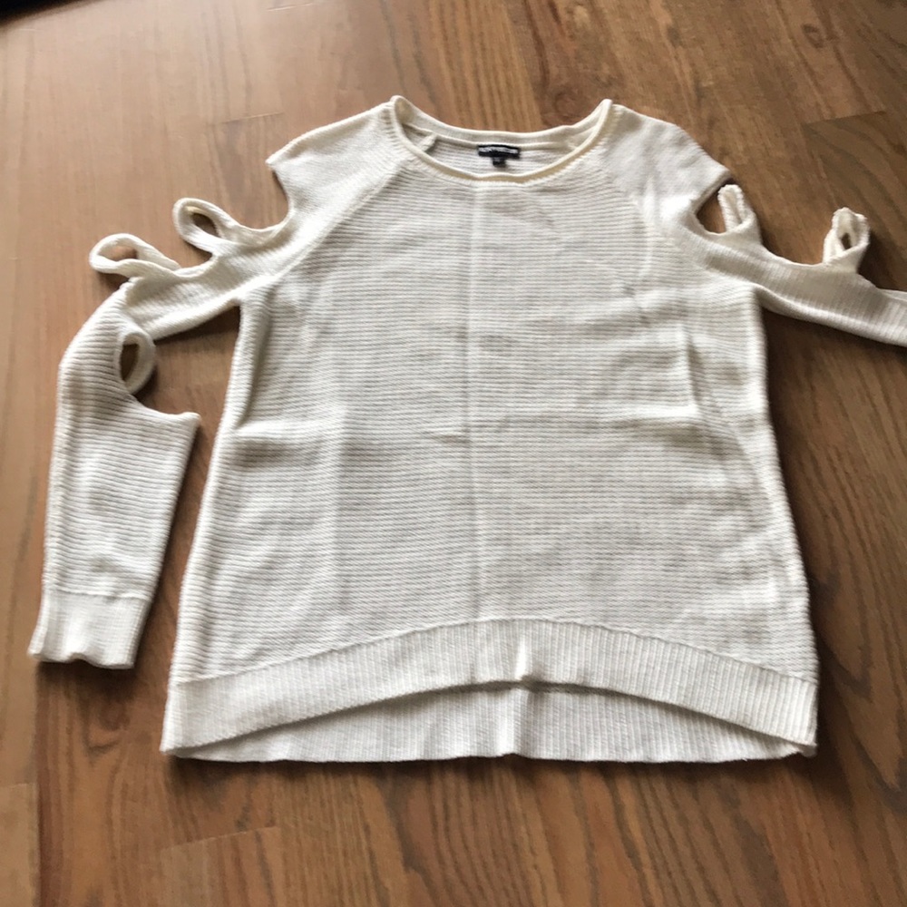 Express woven sweater with cold shoulder sleeves